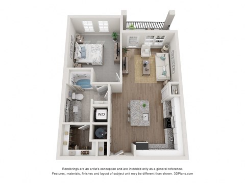 Floor plan for 1 bed, 1 bath, 793 sqft